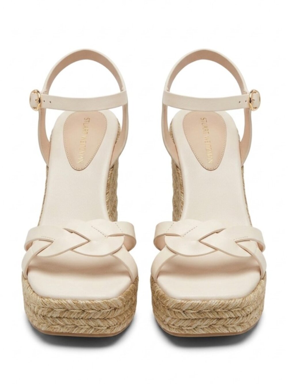 Stuart Weitzman Braida Espadrille Wedge Sandals Size 8.5 Ivory Leather Platform
